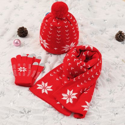 图片 Winter  Hat Scarf Gloves, Warm Fleece Knit Winter Hats Touch Screen Gloves Neck Scarf Set Winter Gifts for Women Men