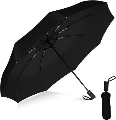 图片 Rain-Mate Compact Travel Umbrella - Pocket Portable Folding Windproof Mini Umbrella - Auto Open and Close Button and 9 Rib Reinforced Canopy